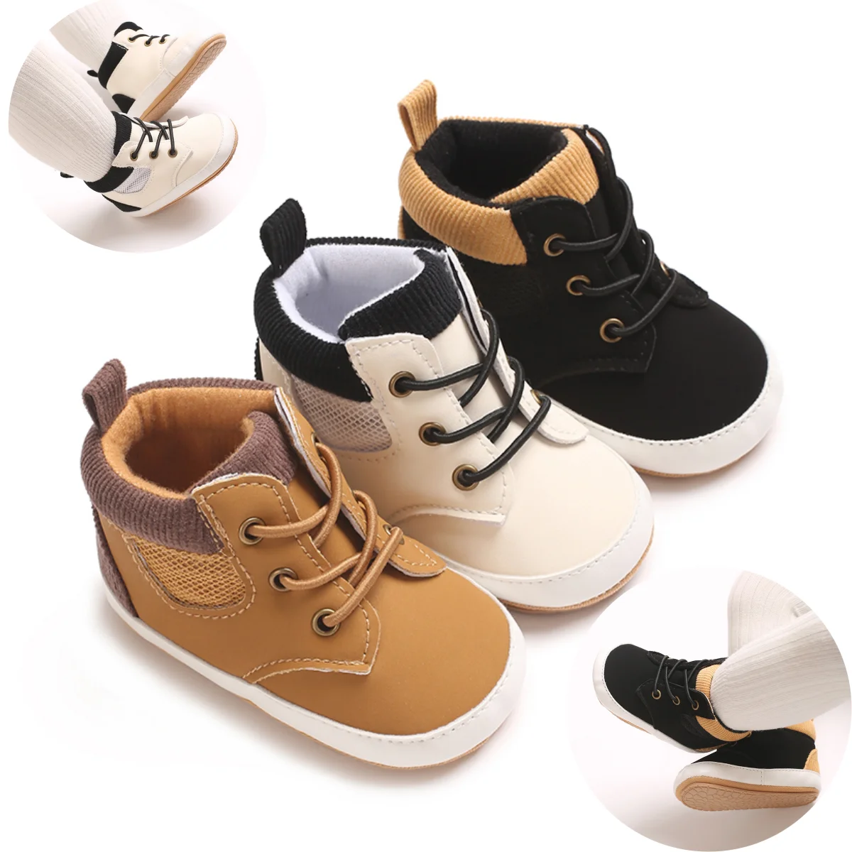 

NEW Color Block Newborn Baby Leather Shoes for 1 Year Sneakers Infant Soft Rubber Sole Loafers Toddler Trainers Baby Items Gift