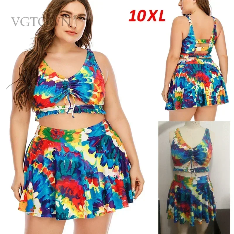 

Новый танкини размера плюс 8XL10XL, купальник с цветочным принтом и открытой спиной, купальник, женская пляжная одежда, купальный костюм
