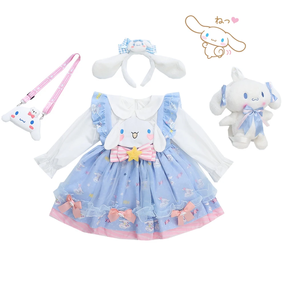 

Anime Cinnamoroll Dress Lolita Cos Puffy Skirt Girl Cotton Blue Dress High Quality Autumn Children Suit Halloween Costume Gift