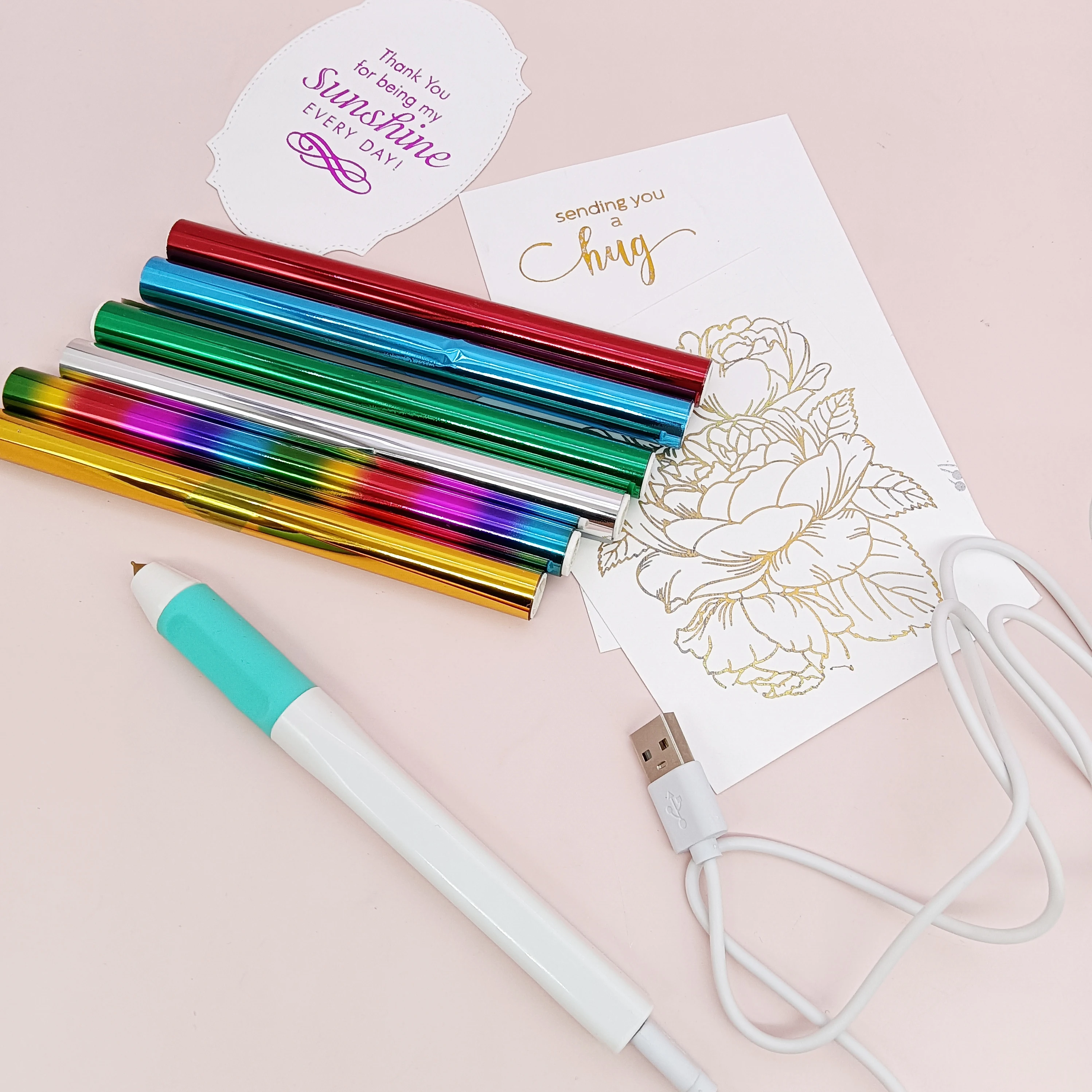 Rollo de Lámina Caliente y Set de Plumas para Lámina Caliente, Pluma de Lámina Caliente para Kits de Herramientas de Scrapbooking, Rollo de Lámina Caliente Dorada