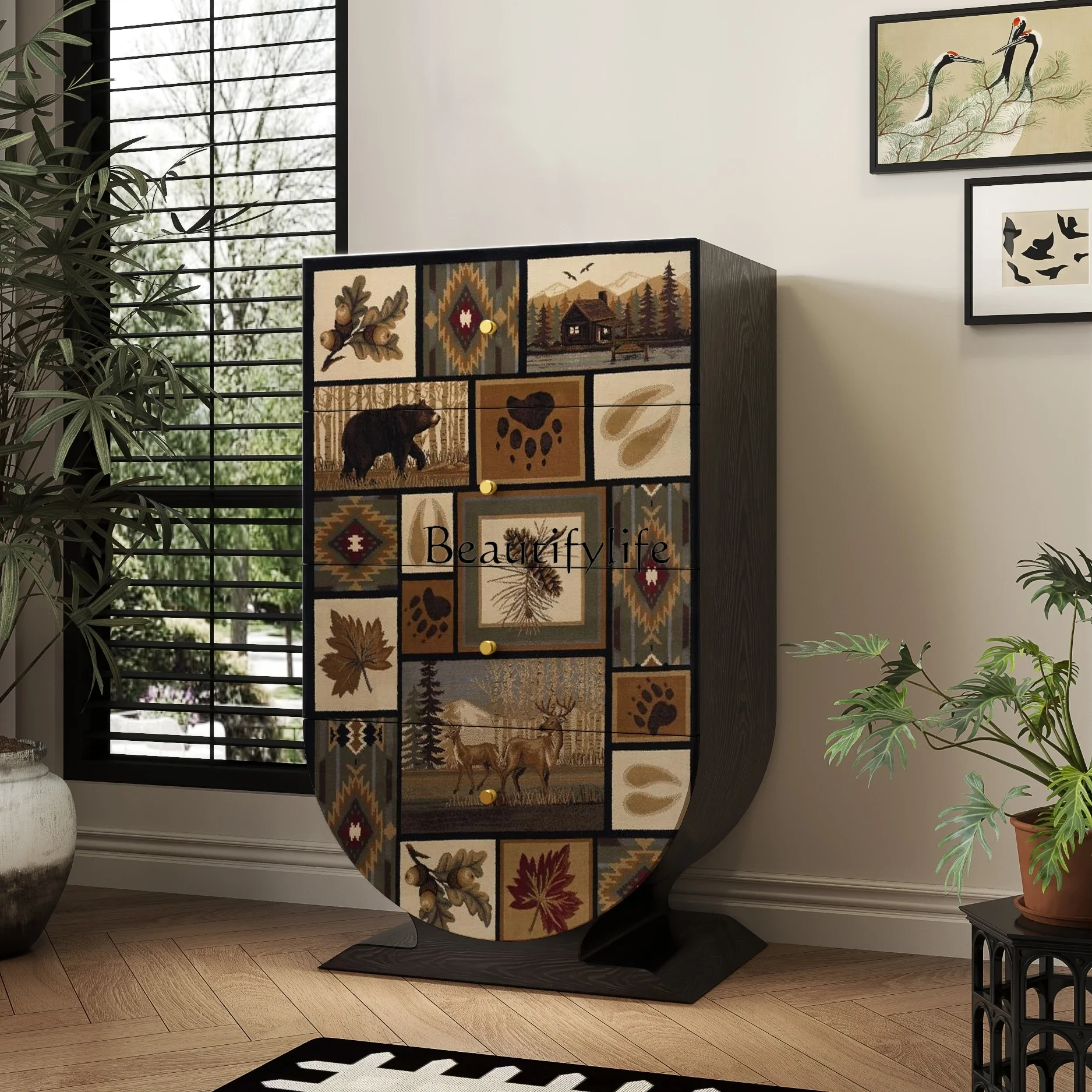 خزانة تخزين جانبية لتناول الطعام من الخشب الصلب بأربعة صناديق من Ljy #5