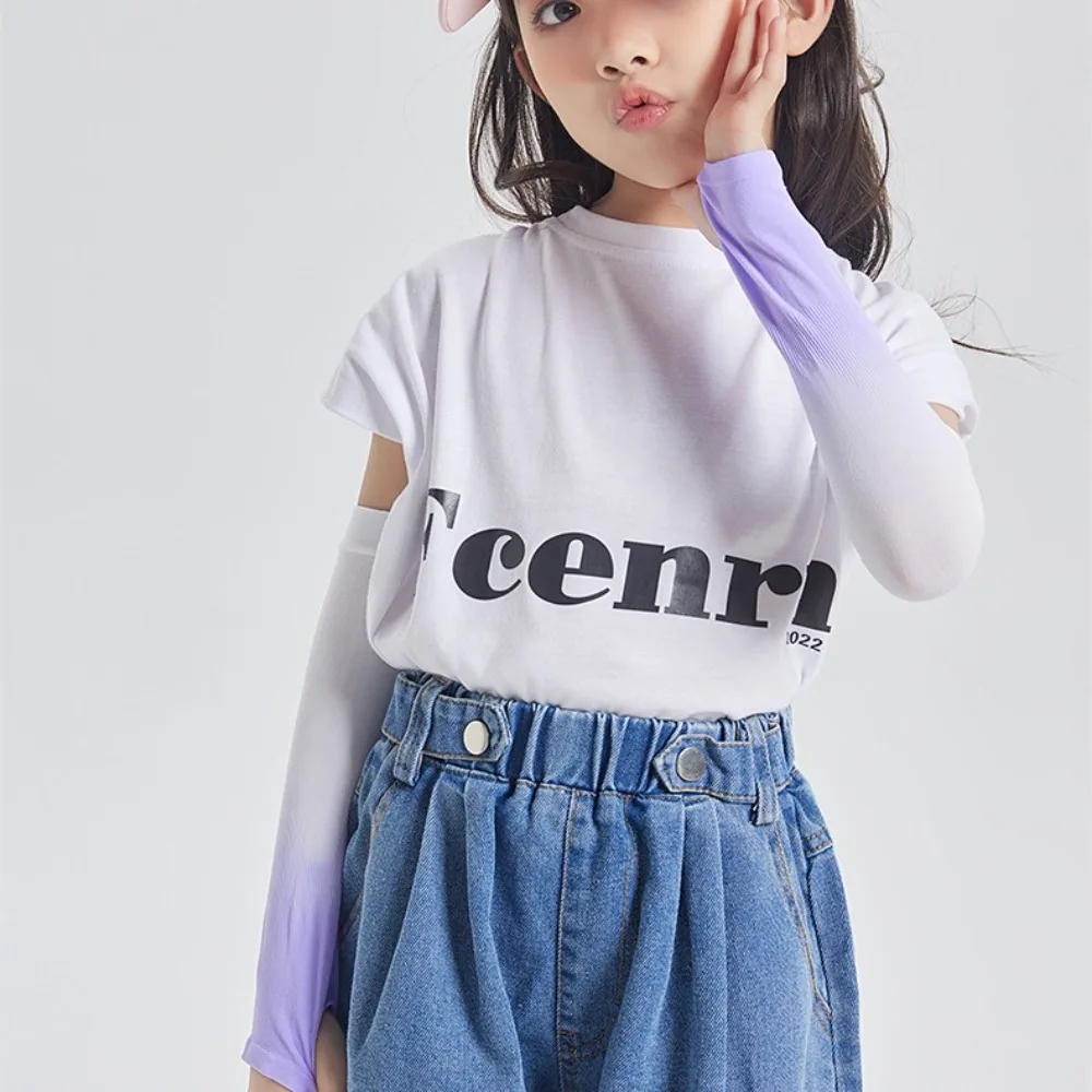 

Polyester Ice Silk Arm Sleeves Elastic Spandex Gradient Color Sleeve Finger Hole Thin Sun Protection Arm Cover Outdoor