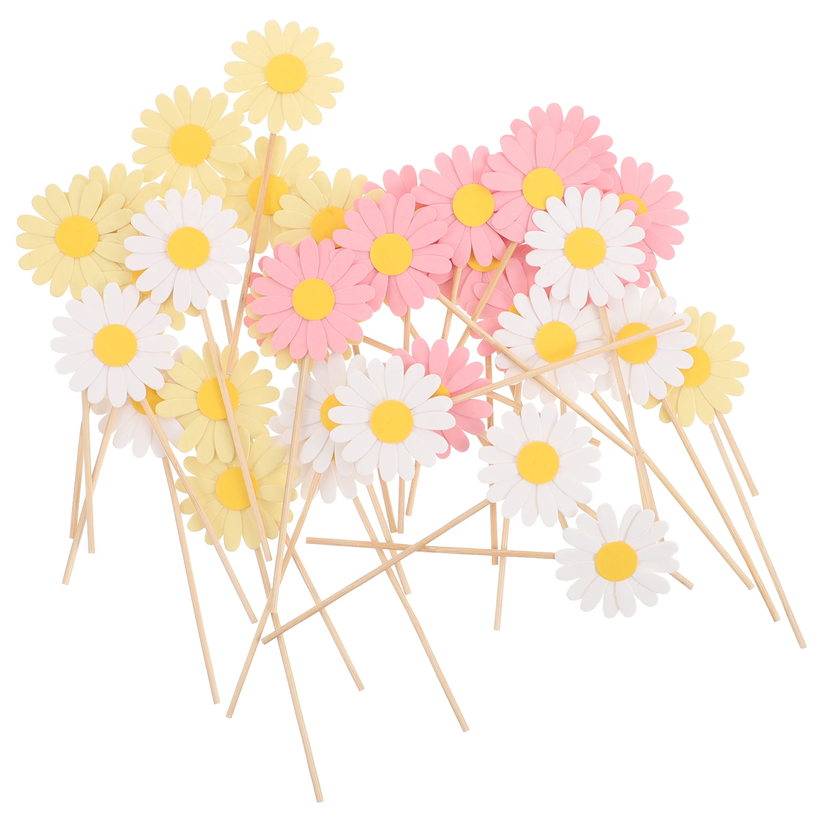 

36 Pcs Cake Decoration Flower Insert Toppers Colorful Floral Cupcake Daisy Decorations Versatile Use Bright Colors Single Use