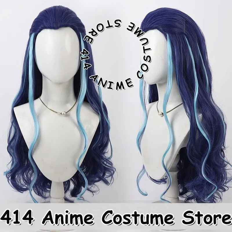 

Game & Anime West Sea Dragon King Cosplay Wig Nezha Blue Streak Curly Widow's Peak Heat-Resistant Fiber Synthetic Hair