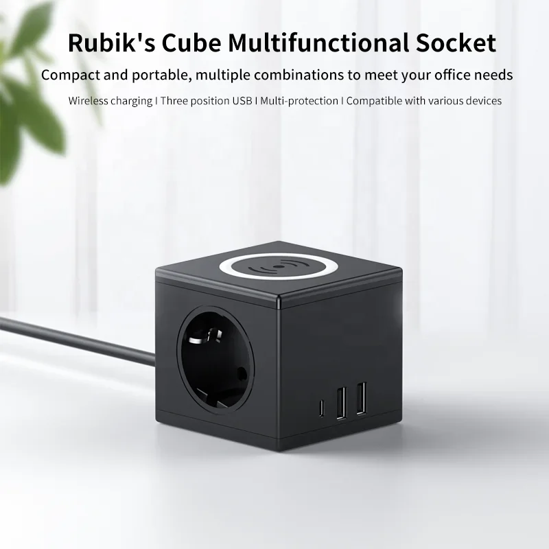 PD 20W 스마트 고속 충전기 2개의 EU 전원 콘센트 10W 무선 충전 큐브 다기능 전원 소켓 USB 포함