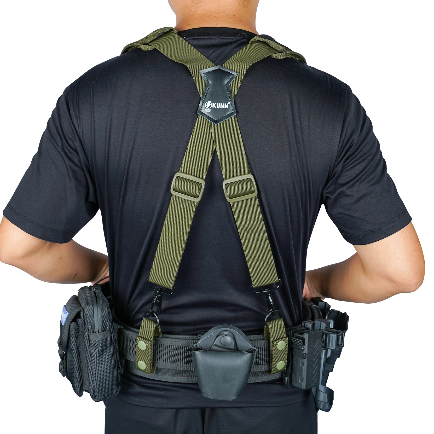 KUNN Tactical Duty Belt Suspenders with Metal Hook,Men Padded Police Harness for Duty Belt