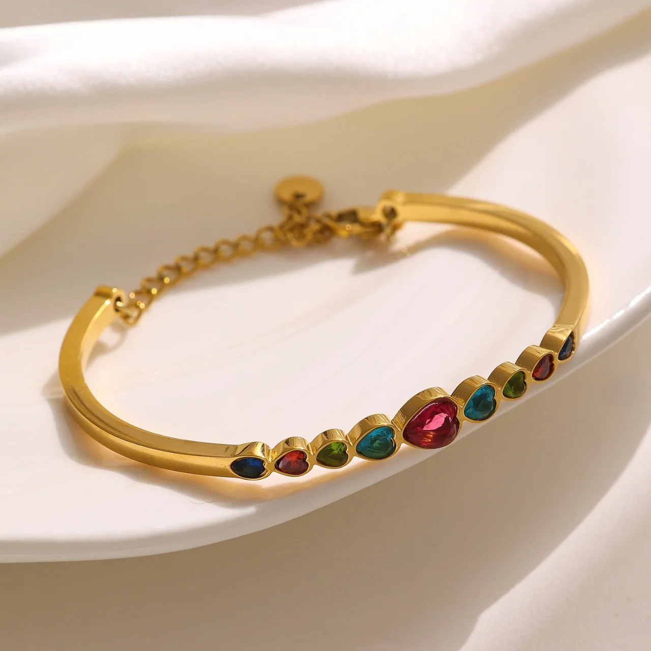 2/5pcs Non-fading Fashion Stainless Steel Cuff Chain Cuff Bangle Colorful Gemstone CZ Waterproof Women Hand Jewelry Freeshipping