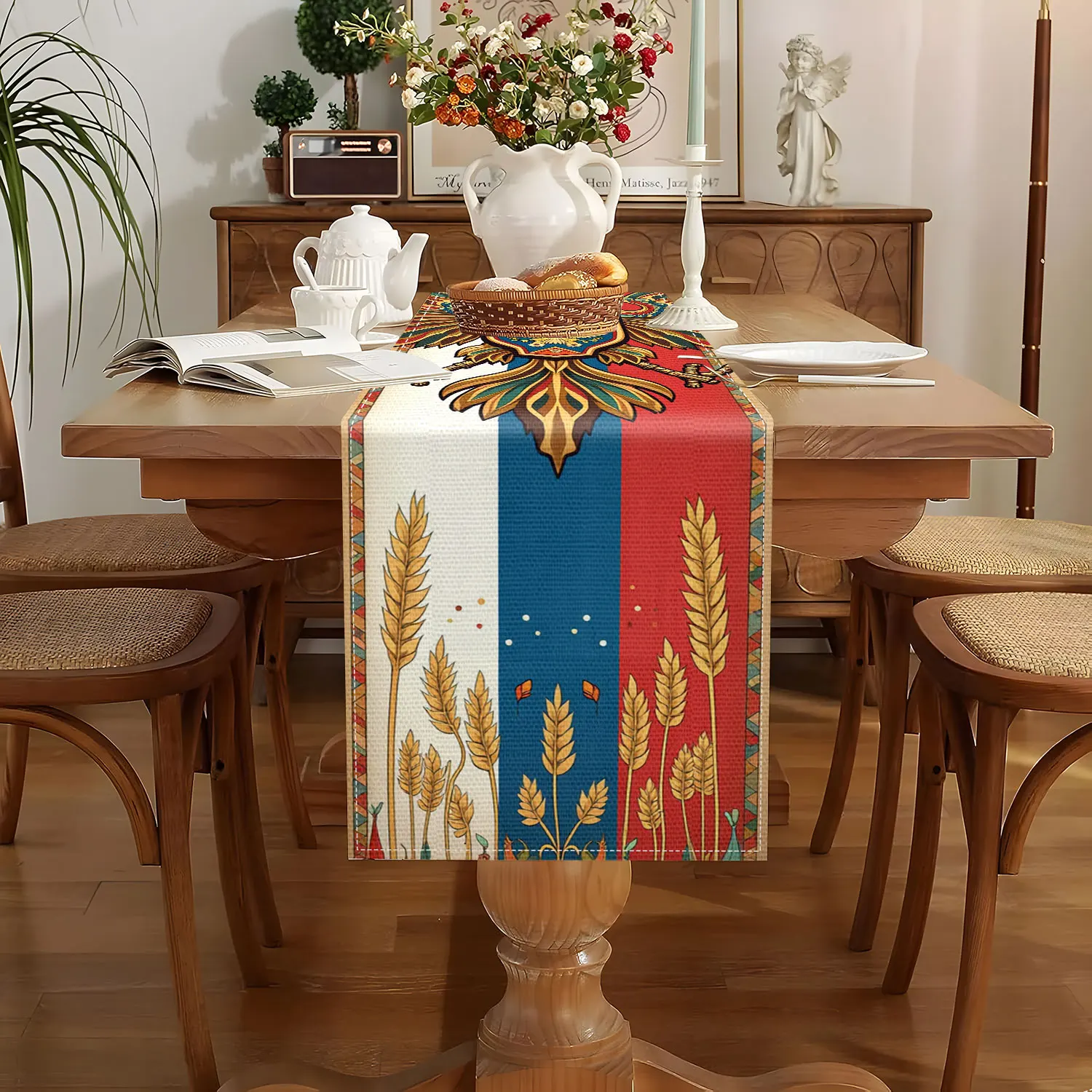 1 Piece of Table Flag with Russian National Emblem and Wheat Ears Theme, Russian National Emblem, National Flag Color and Wheat Ears Pattern, Suitable for Russian Cultural Theme Activities, Patriotic Theme Parties, Russian Style Restaurant Decoration, Cultural Exchange Activities, Special Cultural and Creative Store Displays, Russian Holiday Related Arrangements, Home Exotic Decoration