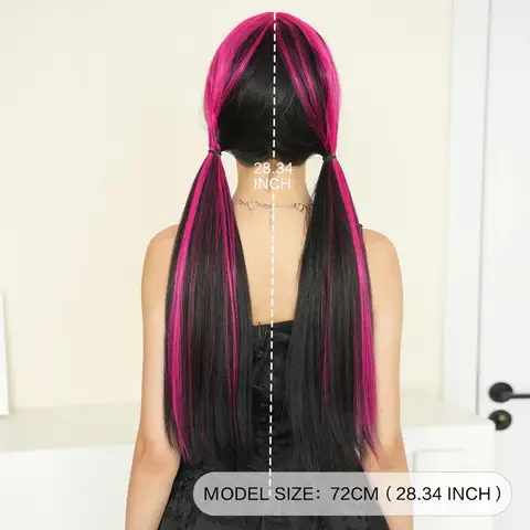 25COSHighlight Dyed Red Long Straight Hair Synthetic Wig Monster High Character Draculaura cos Wig Anime Reality Show Wig