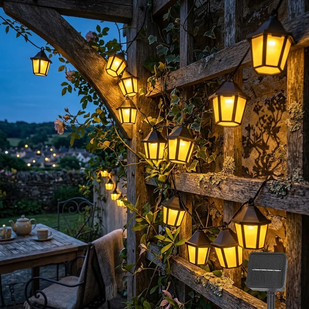 5m 20 LEDs Solar Festoon Light Outdoor Waterproof Vintage Lantern String Light for Garden Patio Fence Wall Christmas Party Decor