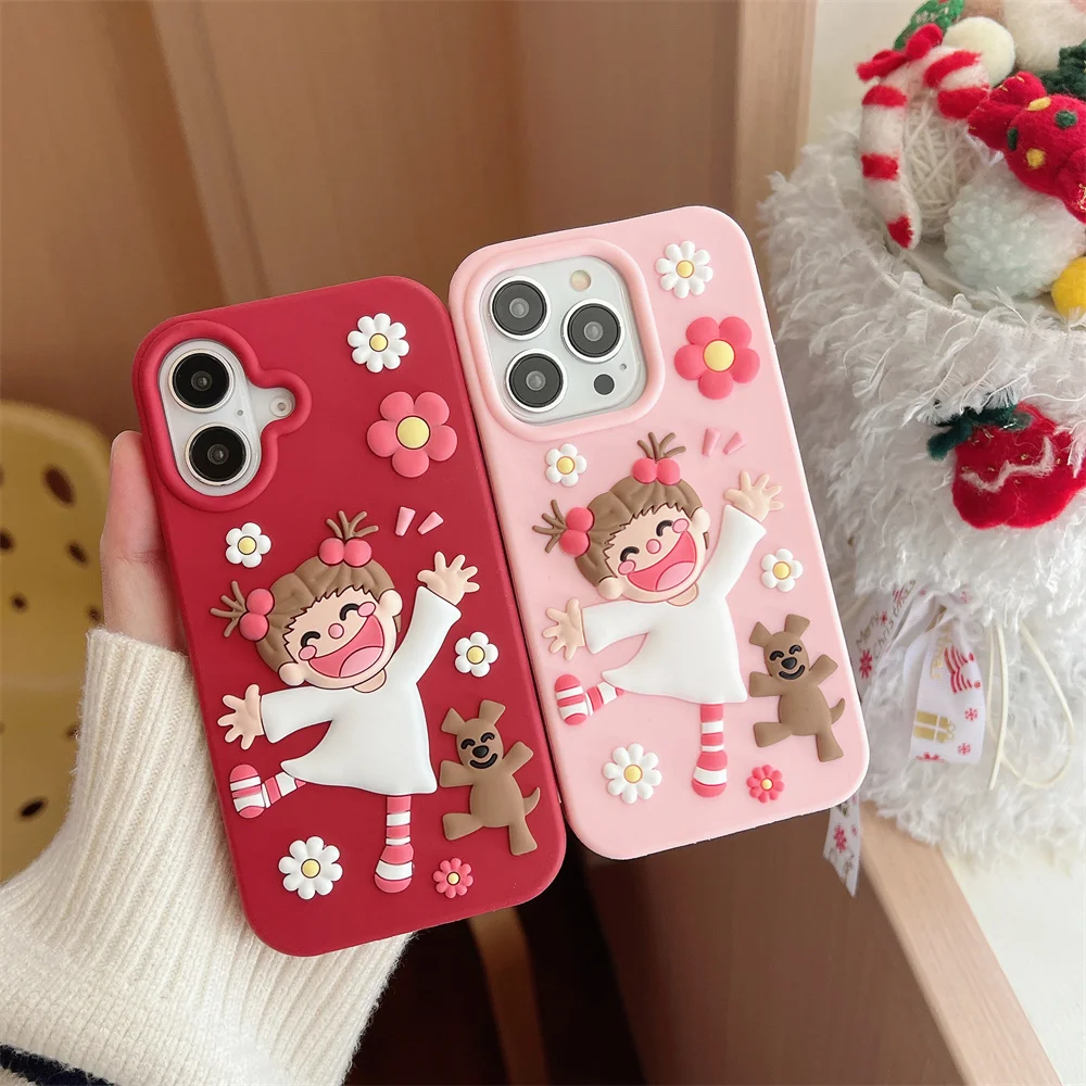 Dance Girls Phone Case For iPhone 16 15 14 13 12 11 Pro Max Plus Cute flower Soft Silicone Case