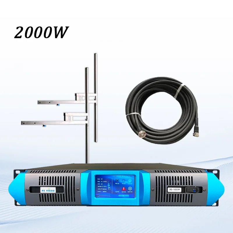 2000W Touch Screen 2KW FM Transmitter with 2 Bay Antenna and 30m 1/2