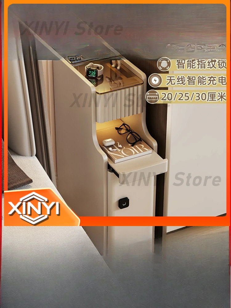Smart Bedside Table for Small Narrow Bedroom with Lamp Bedside Rack Mini Rechargeable Multi Function Nightstand for LED Desk