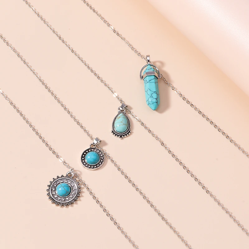 4 teile/satz Bohemia Türkis Stein Sonne Anhänger Halskette für Frauen Mädchen Party Festival Schmuck Geschenke – Detail 8