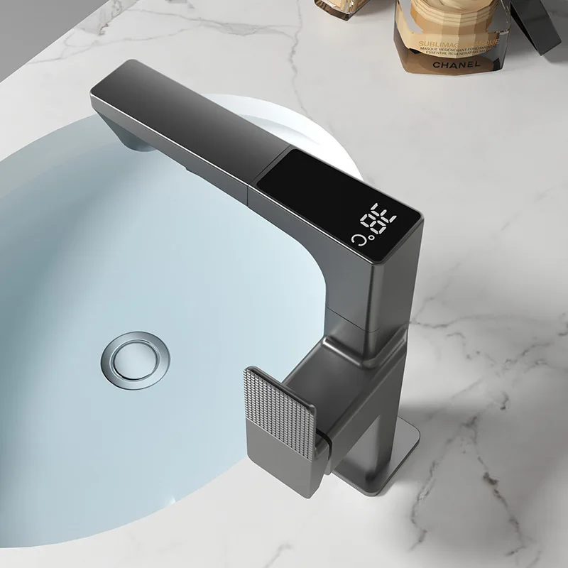 Square Pullout Faucet w/ Dig Display, Dual Spray/Stream, Hot/Cold, 360 Swivel, Lead-Free Brass, Wtr-Saving, Easy Instl, Sink