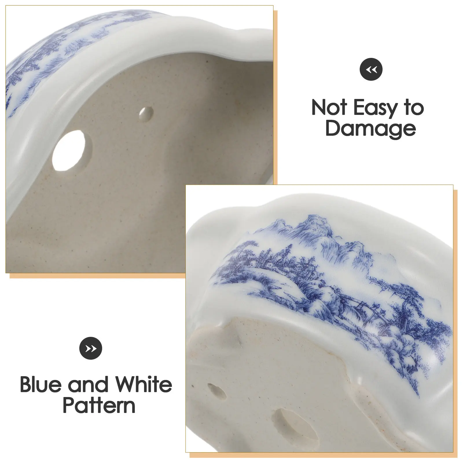 Blue and White Vintage Ceramic Flowerpot Porcelain Planter Indoor Lotus Pot Desktop Succulents Size 3.9x5.1x1.8 Decorative