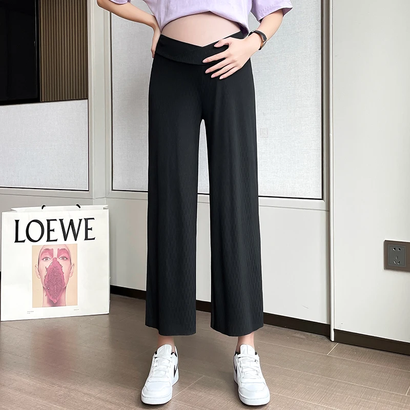 Pregnancy Pants Thin Outer Wear Ice Silk Low Waist Straight Pants Loose Women Spring Summer Wide Leg Pants Pregnancy