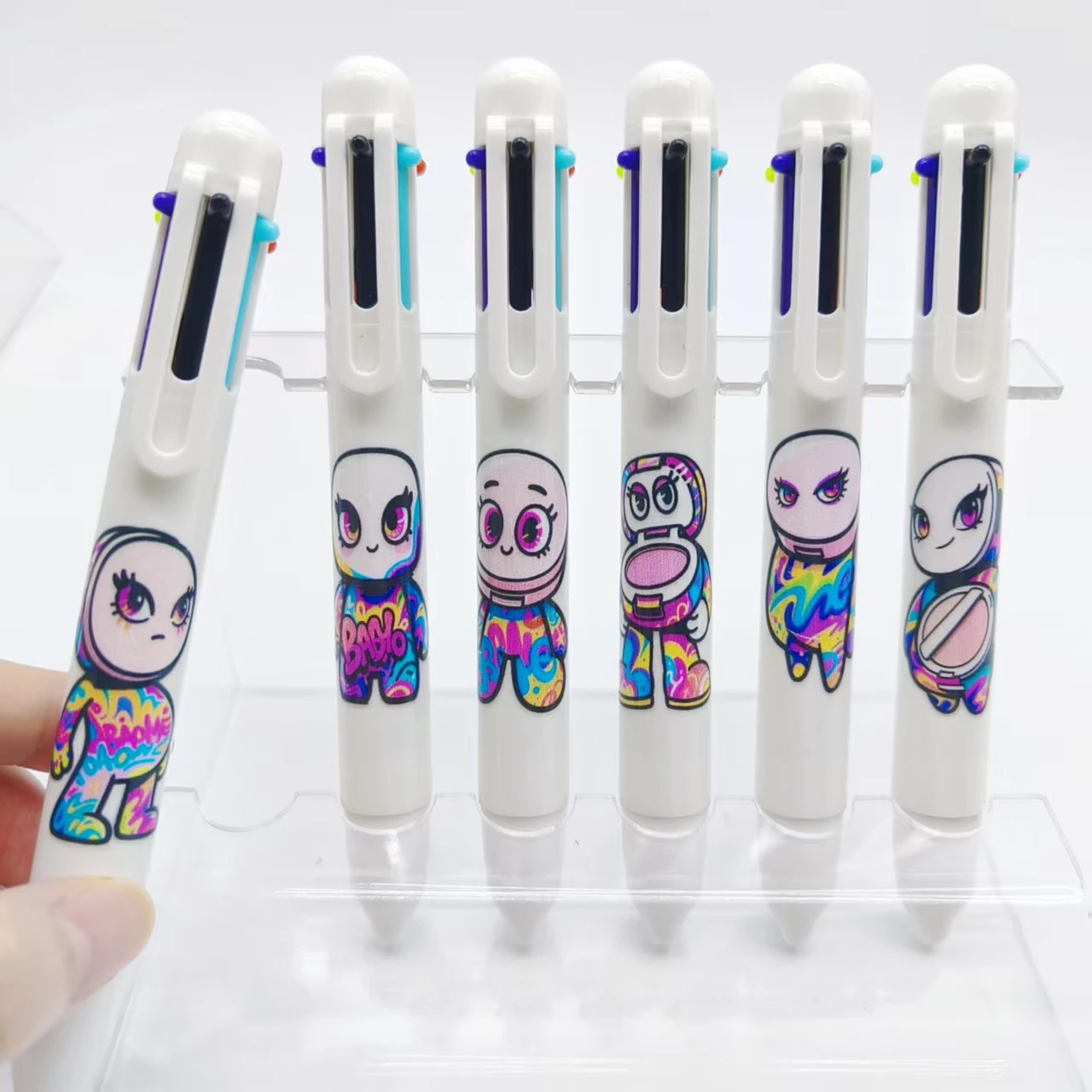 

4PCS/7PCS beauty personification Powder compact theme 6-in-1 ballpoint pen White Powder compact multi-color pen Ballpoint pen