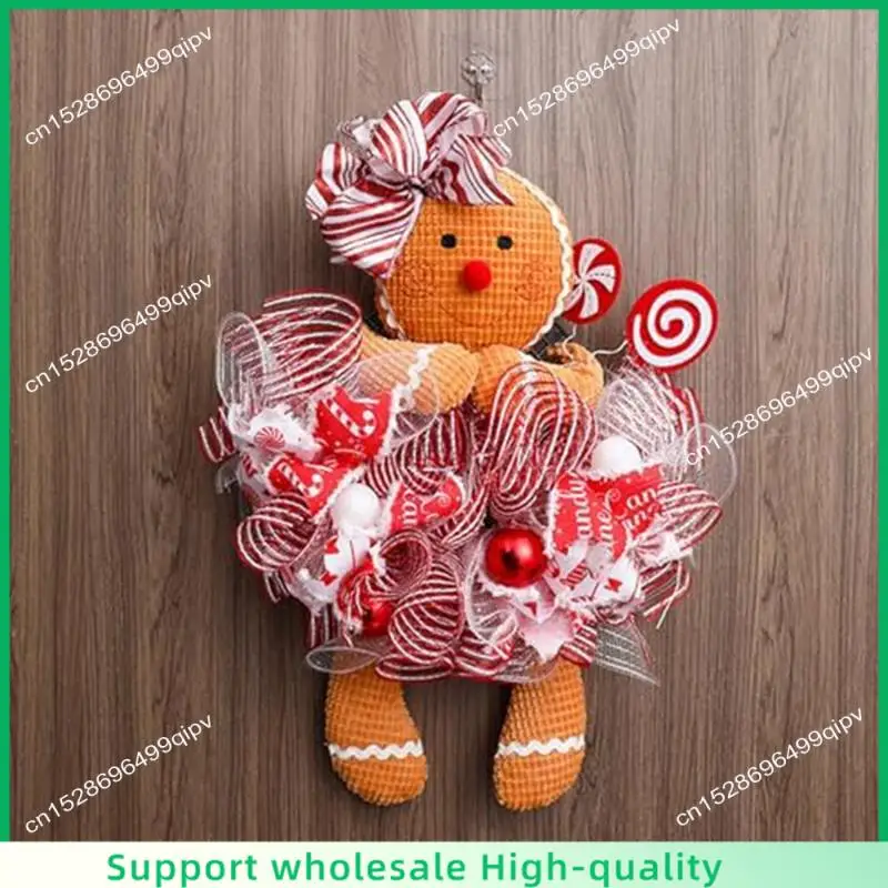 

ABSF Gingerbread Man Wreath Cute Gingerbread Boy Front Door Wreath Stuffed Garland Ornament Decorations For Decorative Wall Wind