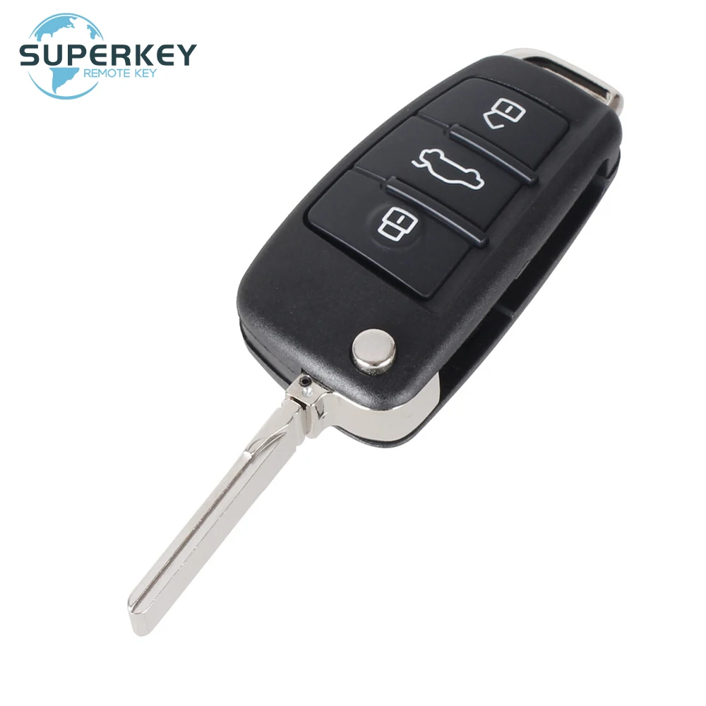 SUPERKEY-Tampa remota dobrável do caso chave do carro Shell, substituição do Fob, 3 botões, Audi A2, A3, A4, A6, A6L, A8, Q7, TT