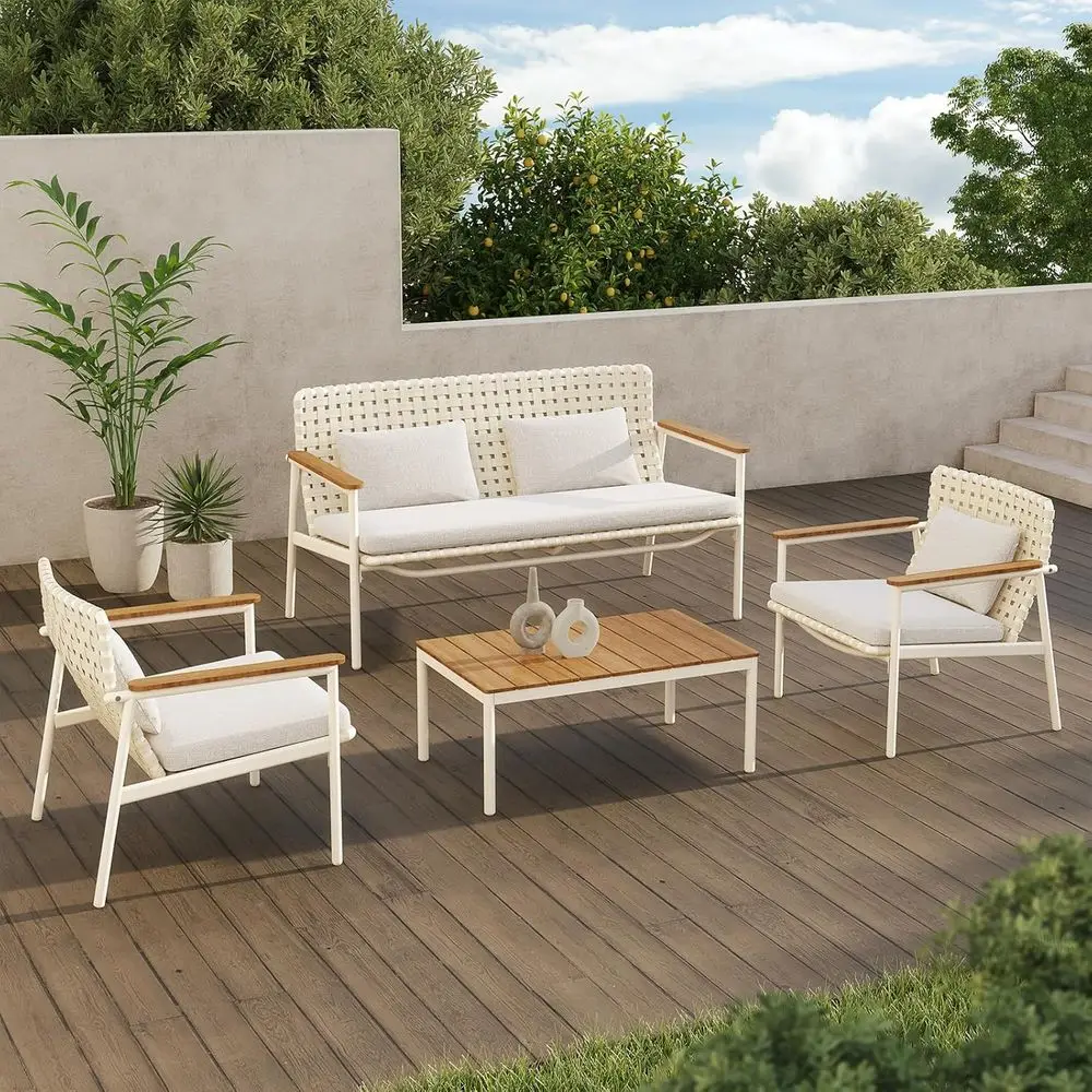 

Grey Outdoor Wicker Sofa Set with Waterproof Cushions for Patio, Garden, and Poolside Comfort