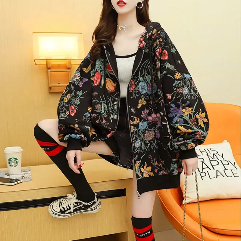 Large Size 100KG Zipper Women's Hoodie, Plush Fleece Warm Cardigan Jacket, Oversized Sweatshirt Jacket for Autumn and Winter