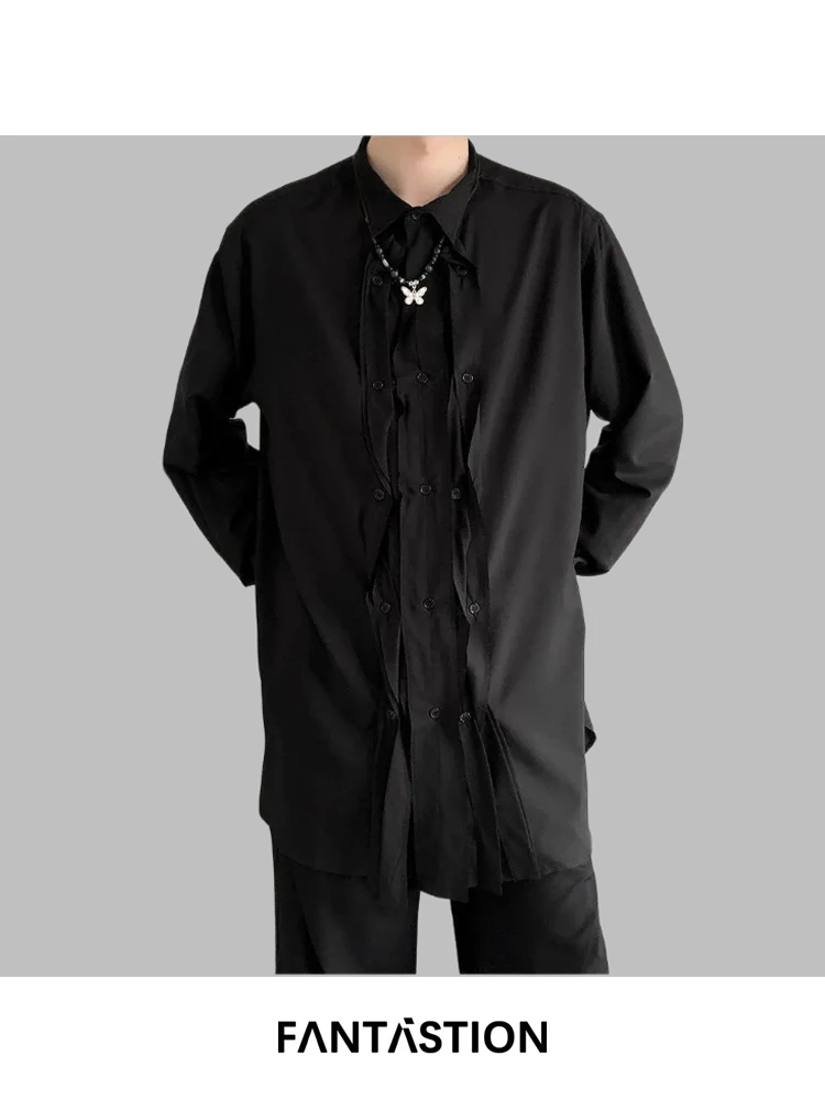 

FANTASTION original ribbon-accented shirt, lightweight luxury unisex oversized long sleeve blouse for casual elegance shirts