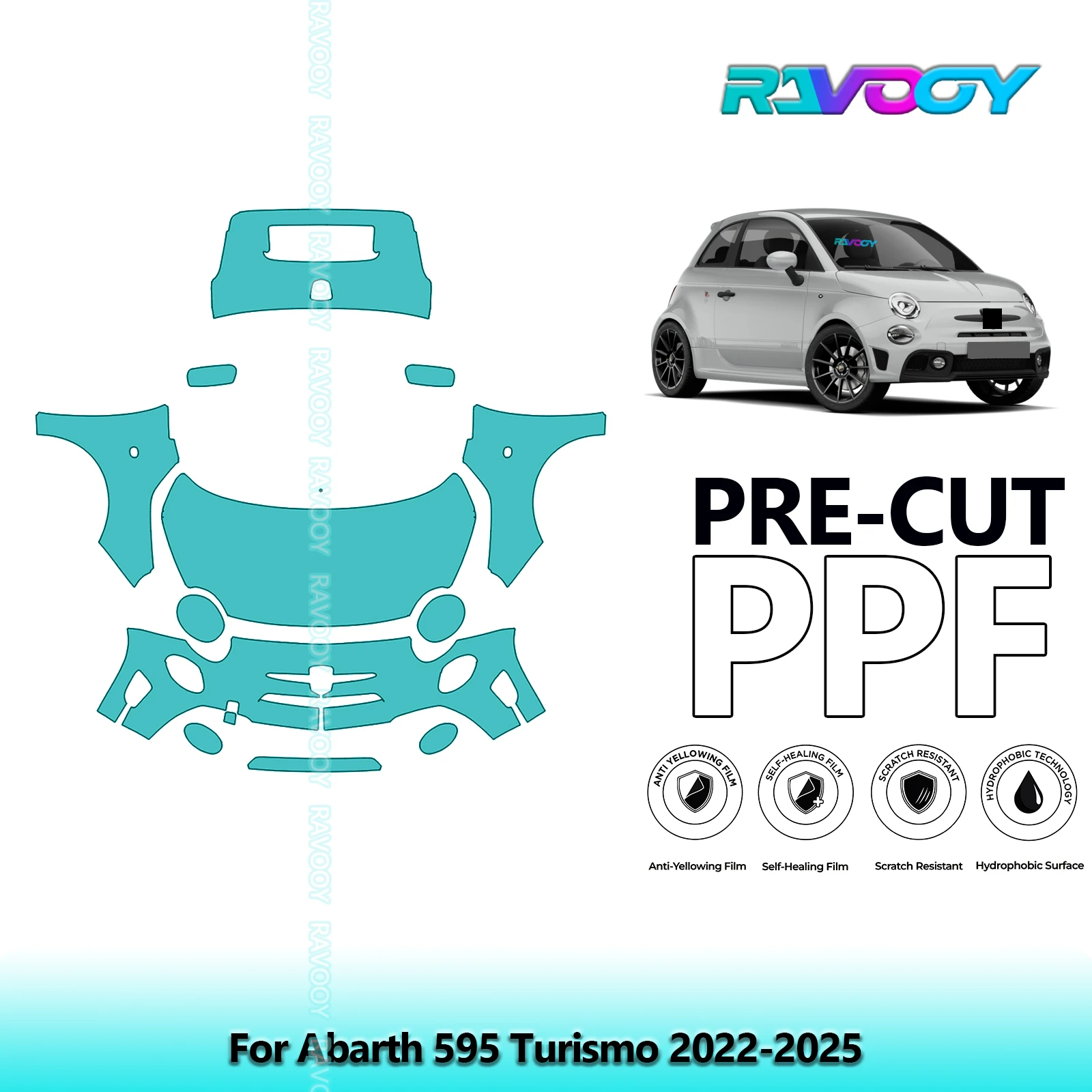 

Car Front Kit+Tail Kit 8.5Mil Clear Bra Precut PPF Paint Protection Film For Abarth 595 Turismo 2022-2025