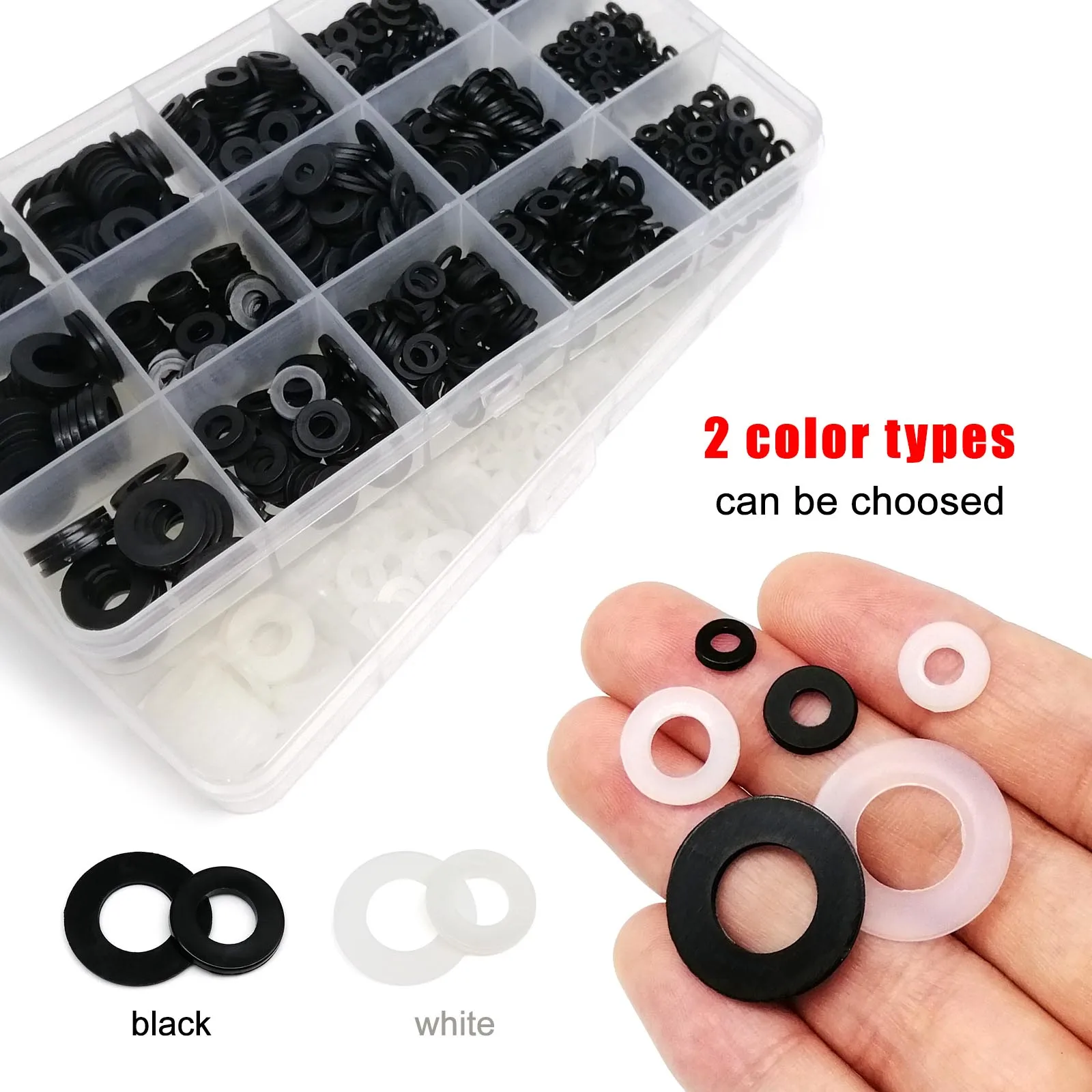 1 Set Black White Plastic Nylon Flat Washer Plain Spacer Insulation Gasket Ring Mix M2 M2.5 M3 M4 M5 M6 M8 M10 Assortment Kit
