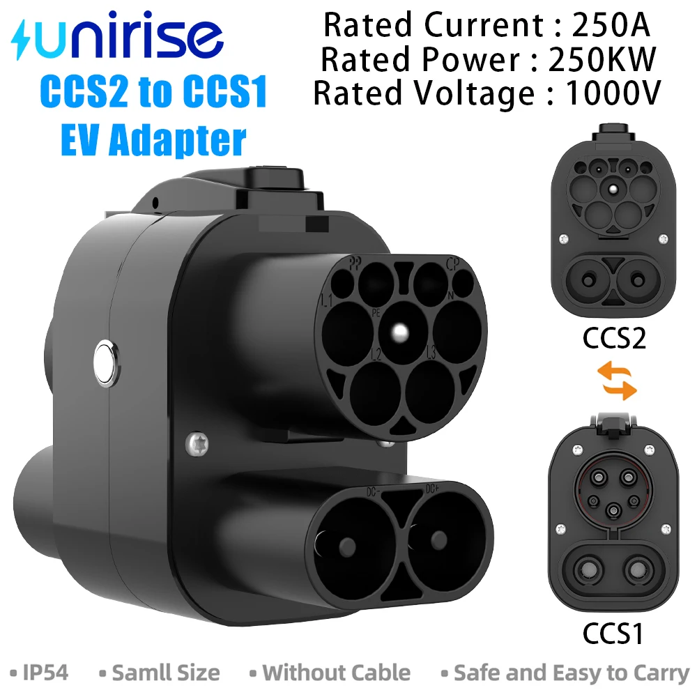 Unirise 250A CCS2 to CCS1 Adapter Connector DC 1000V Electric Car Adaptor Charger CCS 2 for CCS1 EV Socket Charging Converter