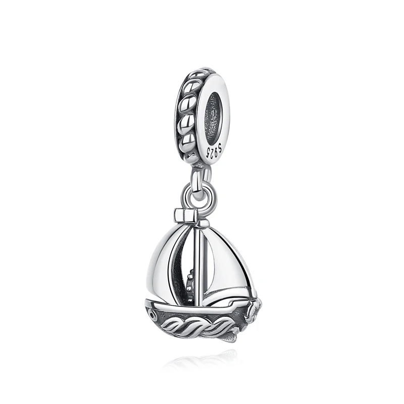 

New Original 925 Sterling Silver Bead Sail Boat Dangle Charm Travel Fit Pandora Bracelet Necklace DIY Women Jewelry