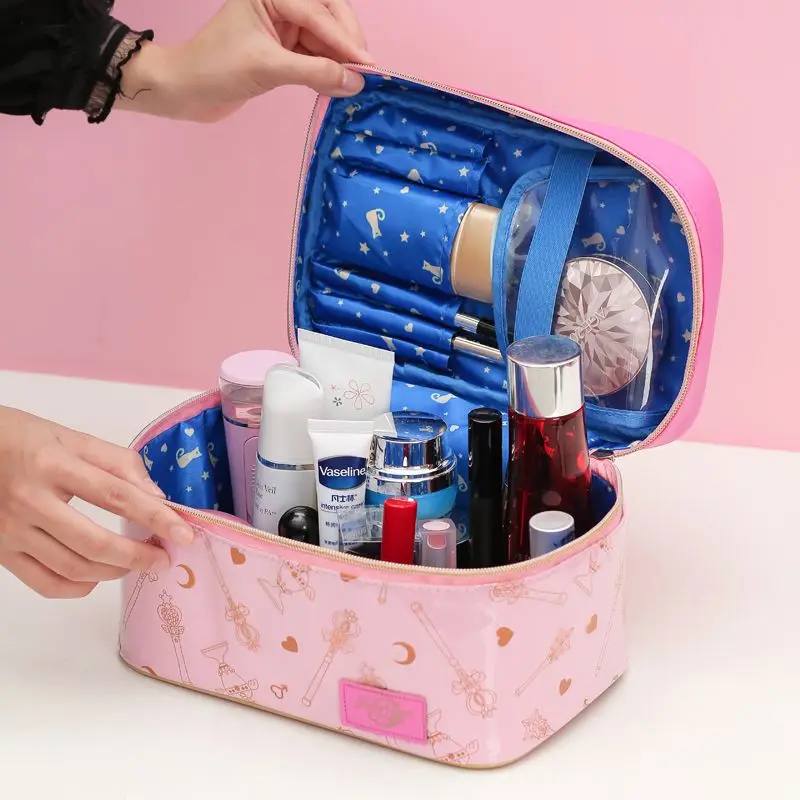 Sailor Moon Cute Cartoon Ladies Portable Cosmetic Bag Large-capacity Travel Case Washing Three-dimensional Makeup Storage Bag