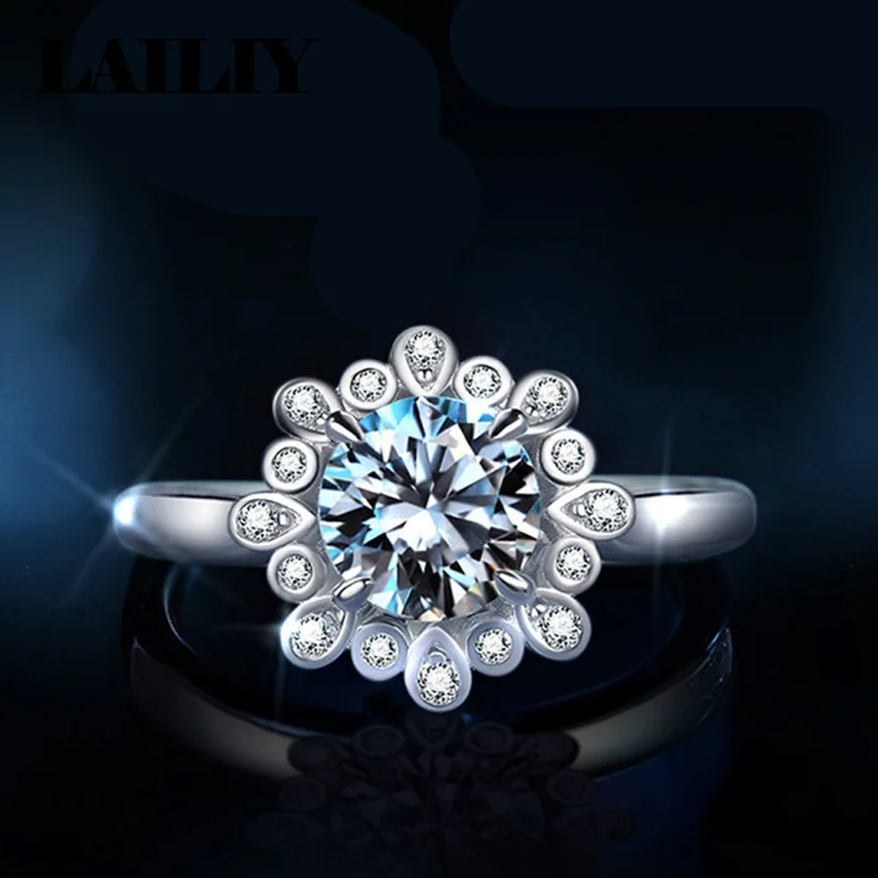 LAILIY925 Sterling Silver Birthday Gift 2 Carat Starry Night Engagement Adjustable Ring For Men Women Fashion Jewelry
