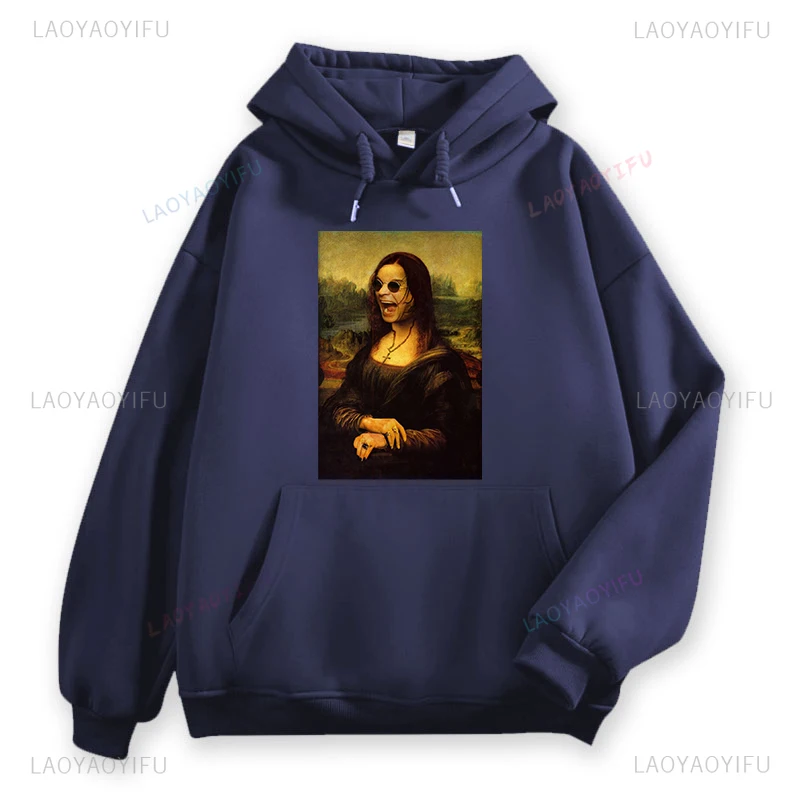 Mona Lisa Parody Man Hoodie Autumn and Winter Drop Shoulder Outerwear Warm Sweatshirt Casual Comfortable Outdoors Long Sleeve