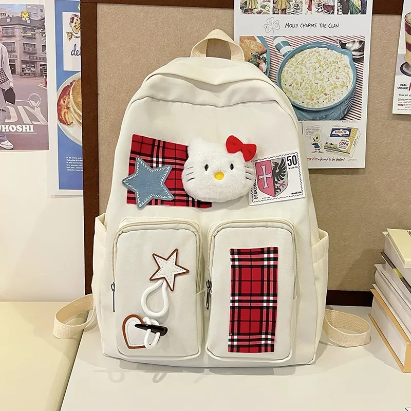 Sanrio Hello Kitty New Cartoon Cute Student School Bag Red Large Capacity Fashion Beautiful Girls Backpack Casual Going Out