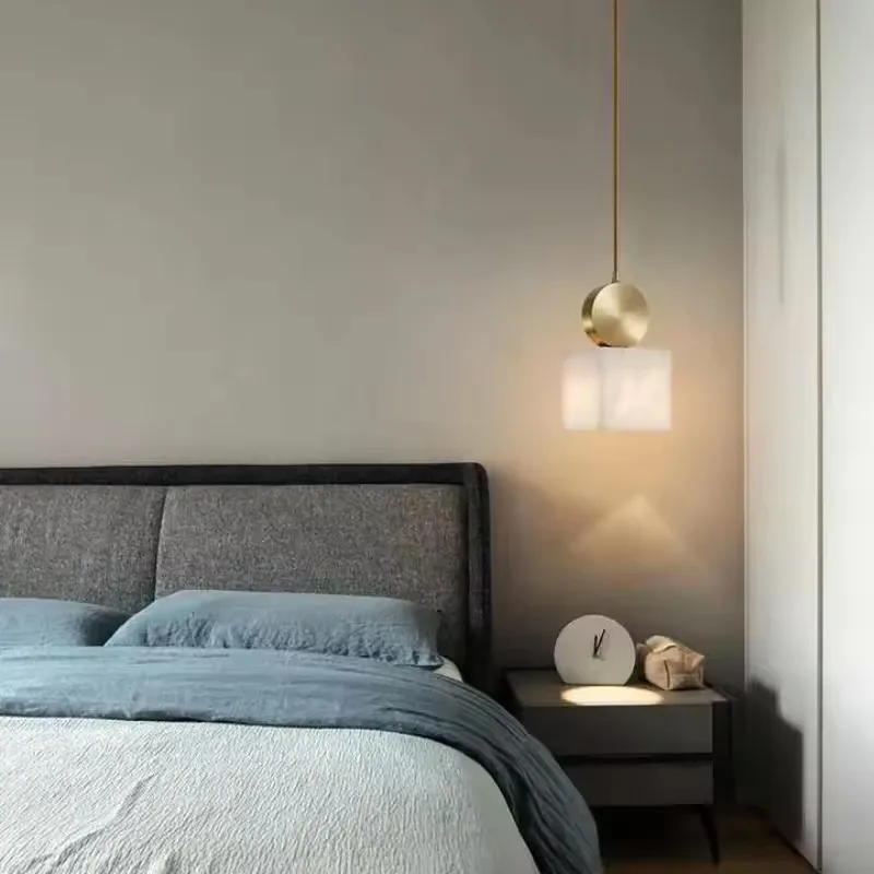 Brass Modern LED Alabaster Chandelier, Marble Copper Design Round Square Bedroom, Living , Dining Room, Hotel Interior Lighting
