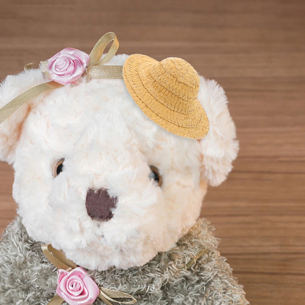 

10 Pcs Mini Straw Hat Imitation Knitting Hats Diy Crafts Cap Costume Accessories Dollhouse Cowboy Tiny Caps Small