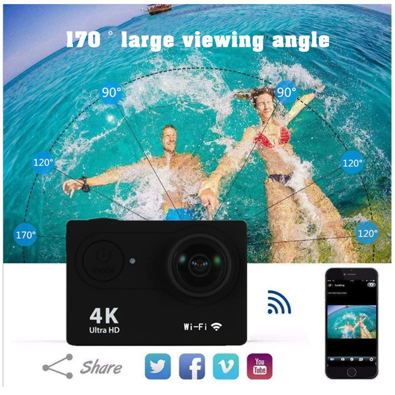 Cámara de Acción Ultra HD 4K, 1080P/30FPS, pantalla de 2,0 pulgadas, WiFi, Control remoto, Mini cámaras, casco DV impermeable, Go Sport Camera Pro