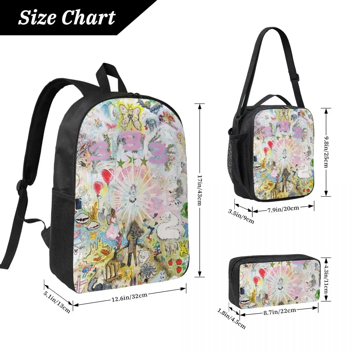 Drain Gang Bladee 333 Album Cov Backpack Boys Girls BookBag School Bag Computer Shoulder Bag 3ps Insulated Lunch Bag Pencil Case