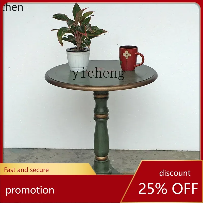 

ZML American Country Sofa Side Table Small Round Table Painted Solid Wood Small Coffee Table