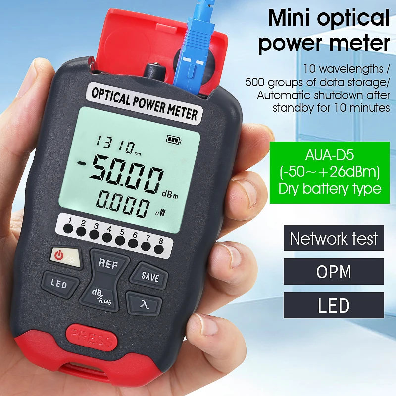 

Handheld Mini Optical Power Meter OPM Optical fiber tester with LED Lighting -70+10/-50+26dBm AUA-D7/D5 Free Shipping