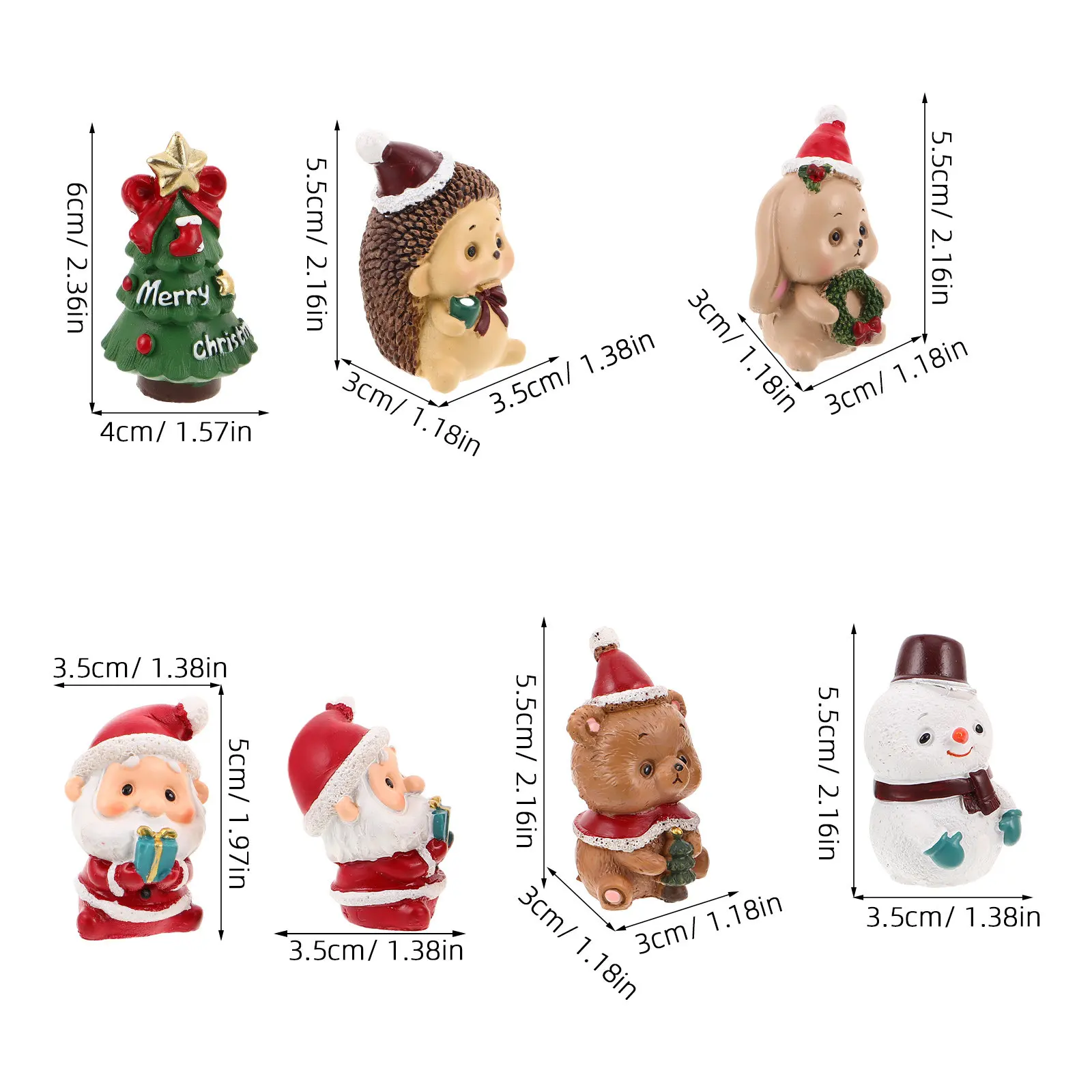 6Pcs Christmas Miniatures Resin Snowman Santa Claus Rabbit Hedgehog Bear Winter Decorations Holiday Party Favors Micro Landscape