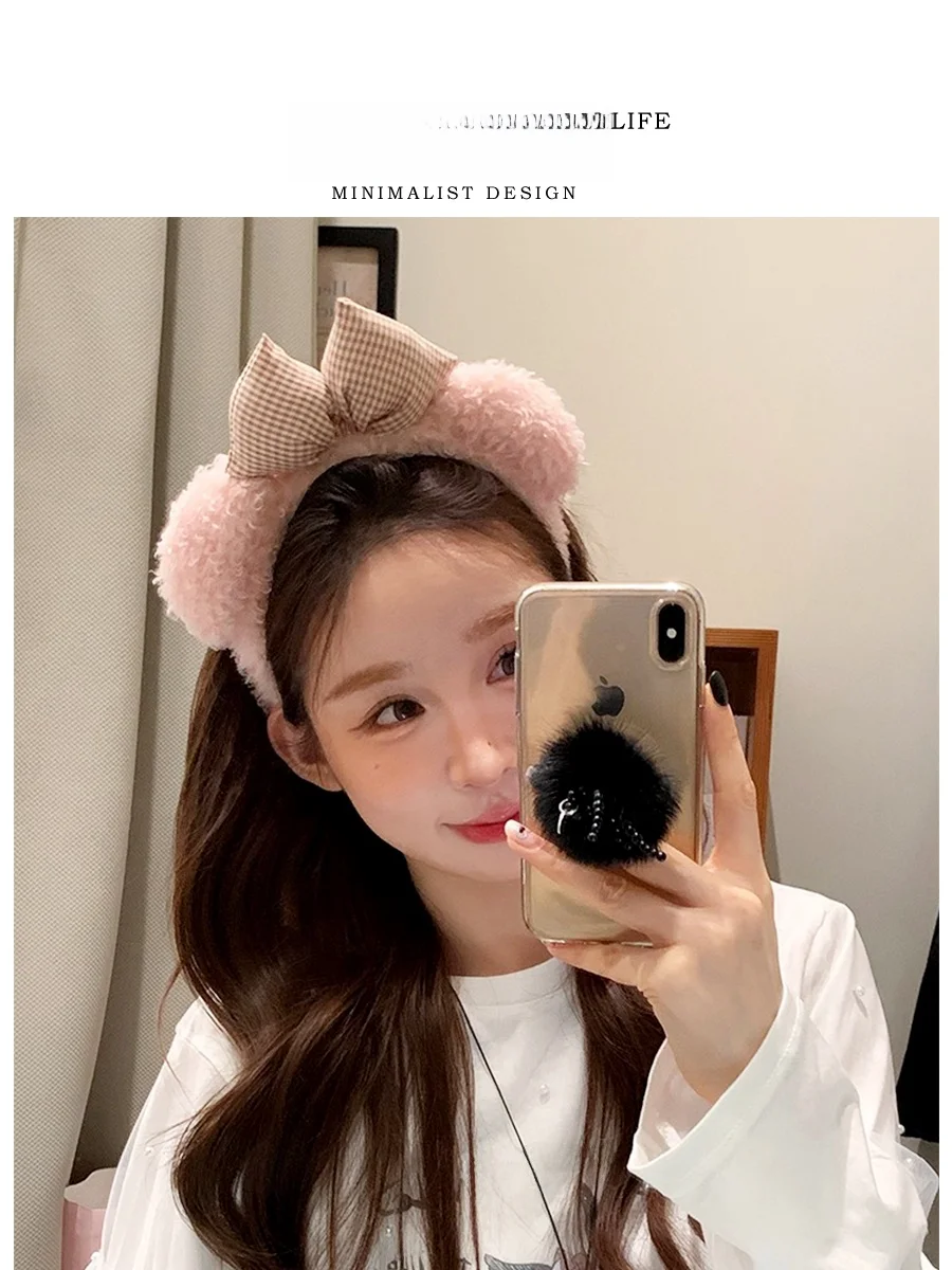 

Tlife Pinear Furry Pink Ear Headband Winter Knot Bear Ear Women's Face Wa Hair Ties Adorable Girl Hair Ba