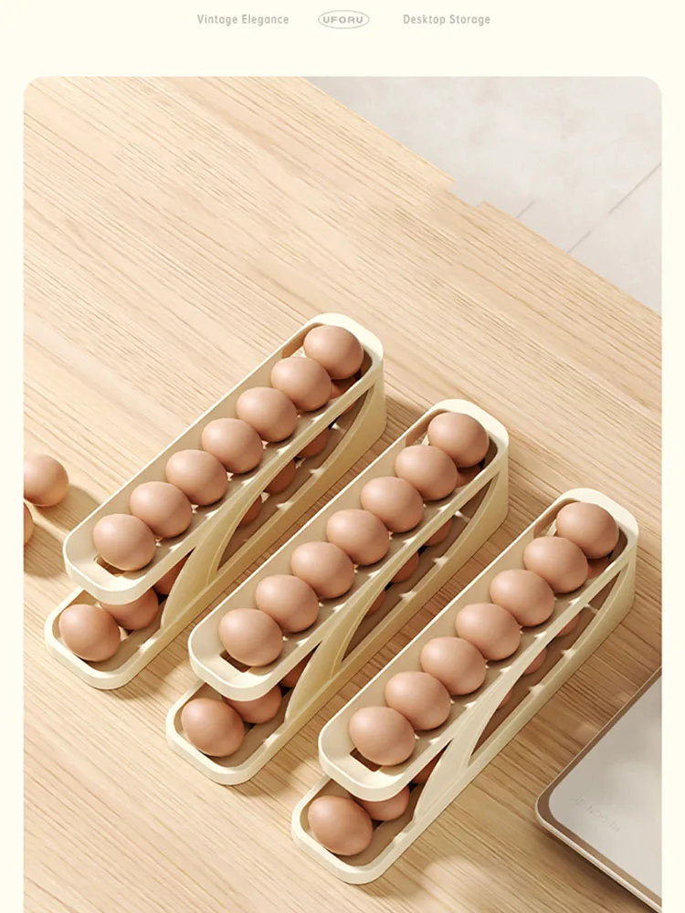 New Automatic Rolling Double-layer Egg Dispenser, Egg Holder Dispenser for Refrigerator, Holds 15 Eggs, Space-Saving Egg Storage