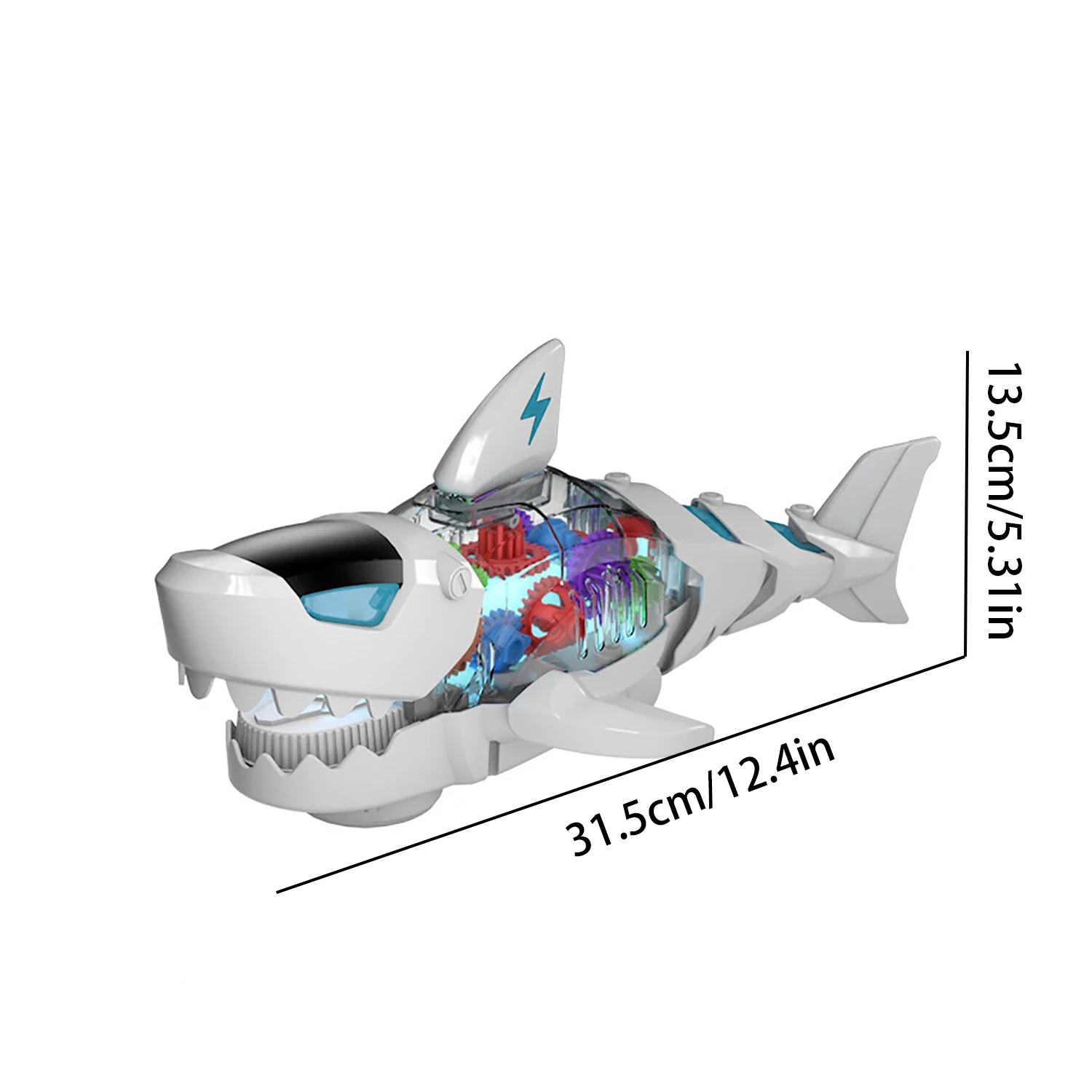 Children's electric gear shark, lighting and music puzzle toy, simulated great white shark model(prepare your own battery