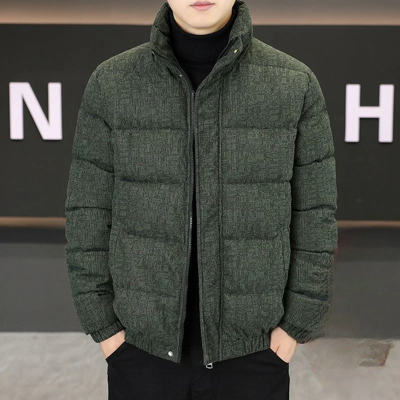 Men's Corduroy Cotton Padded Jacket Winter Thick Warm Stand Collar Slim Fit Youth Casual Fashion Coat