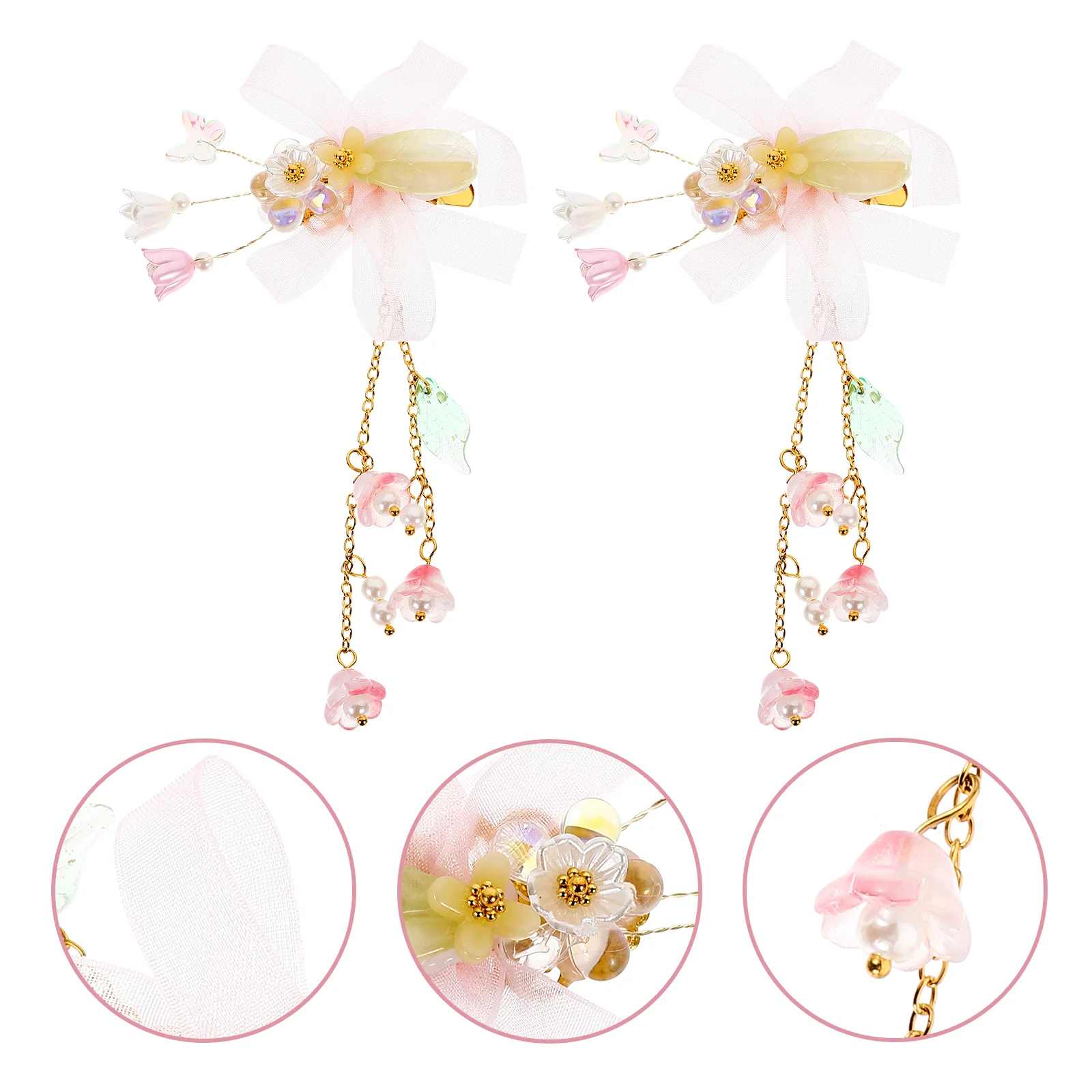 

Little Girls Barrettes Tassel Flower Hair Clip Kids Clips for Costume Pink Imitation Pearls Child