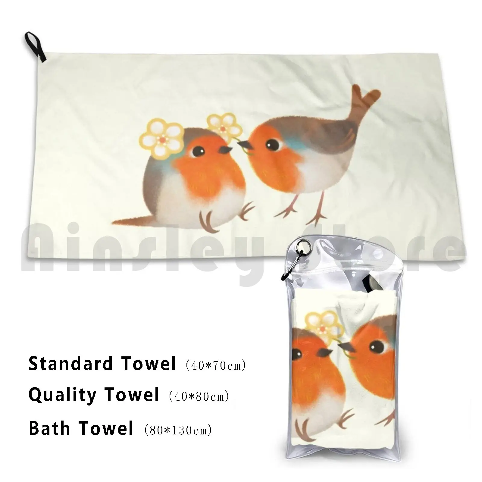 Flowers For You Beach Towel Quick Dry Quality Towel European Robin Robin Bird Animal Love Happy Flower Present