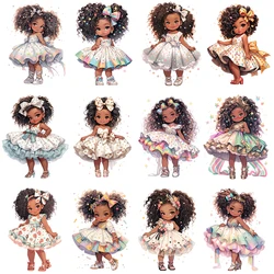 15cm Creative African Girl Princess Iron On Heat Transfer Sticker For Clothes Pinted Vinyl Thermal Washable T-Shirt Applique