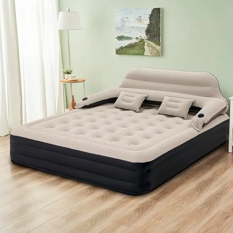 King Size Air Mattress with Headboard and Pump,Blow Up Mattress Inflatable Bed with Pillows